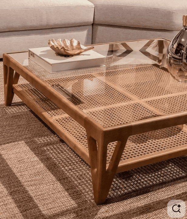 Rattan-Top Rectangular Coffee Table