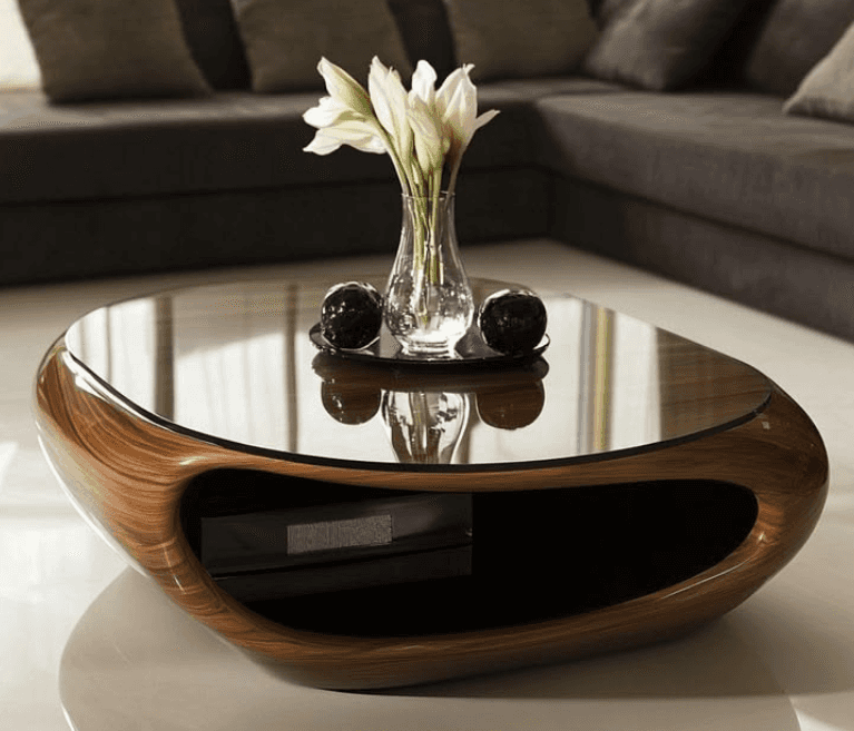 Glass-Top Oval Wood Coffee Table