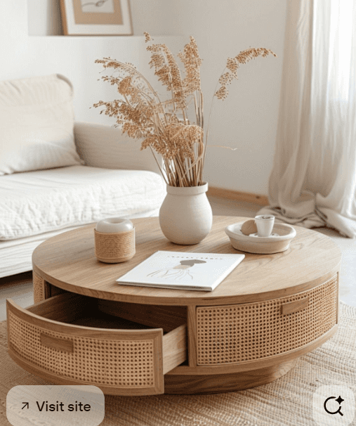 Round Rattan Storage Coffee Table