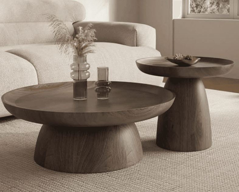 Organic Pedestal Coffee Table Pair