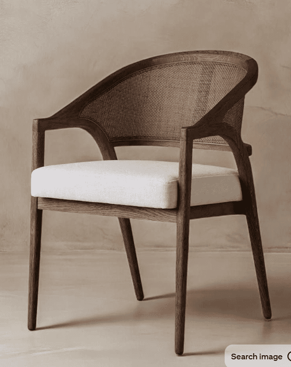 Curved Cane-Back Wooden Armchair