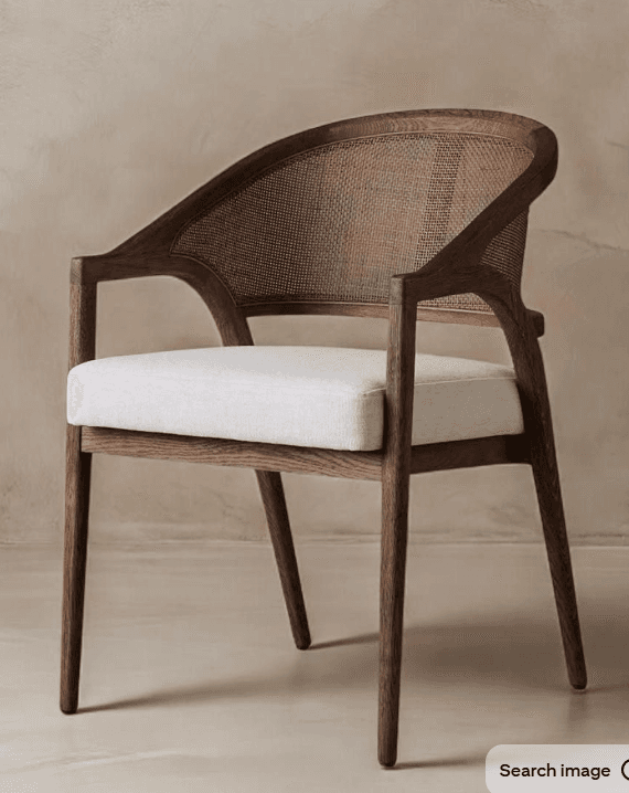 Curved Cane-Back Wooden Armchair