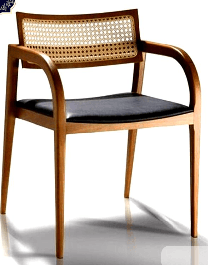 Cane-Back Armchair With Black Seat
