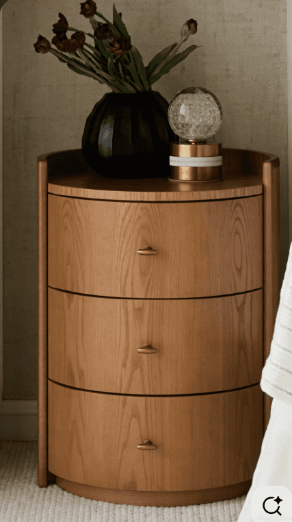 Rounded Three-Drawer Bedside Cabinet