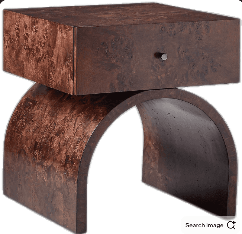 Burled Wood Arch Nightstand