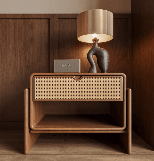 Rattan-Front Rounded Nightstand