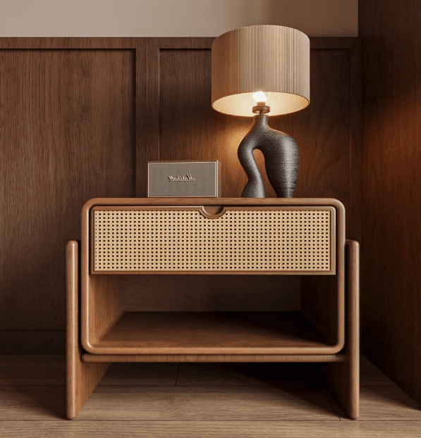 Rattan-Front Rounded Nightstand