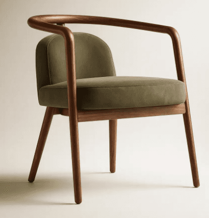 Olive Rounded Wood Armchair