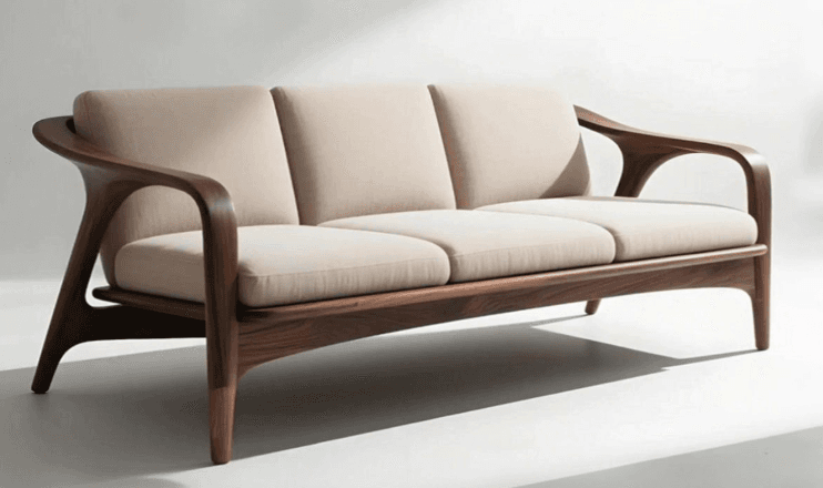 Mid-Century Wooden-Frame Sofa
