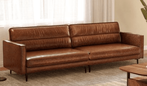 Cognac Leather Slim-Leg Sofa