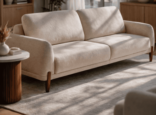 Rounded-Arm Cream Sofa